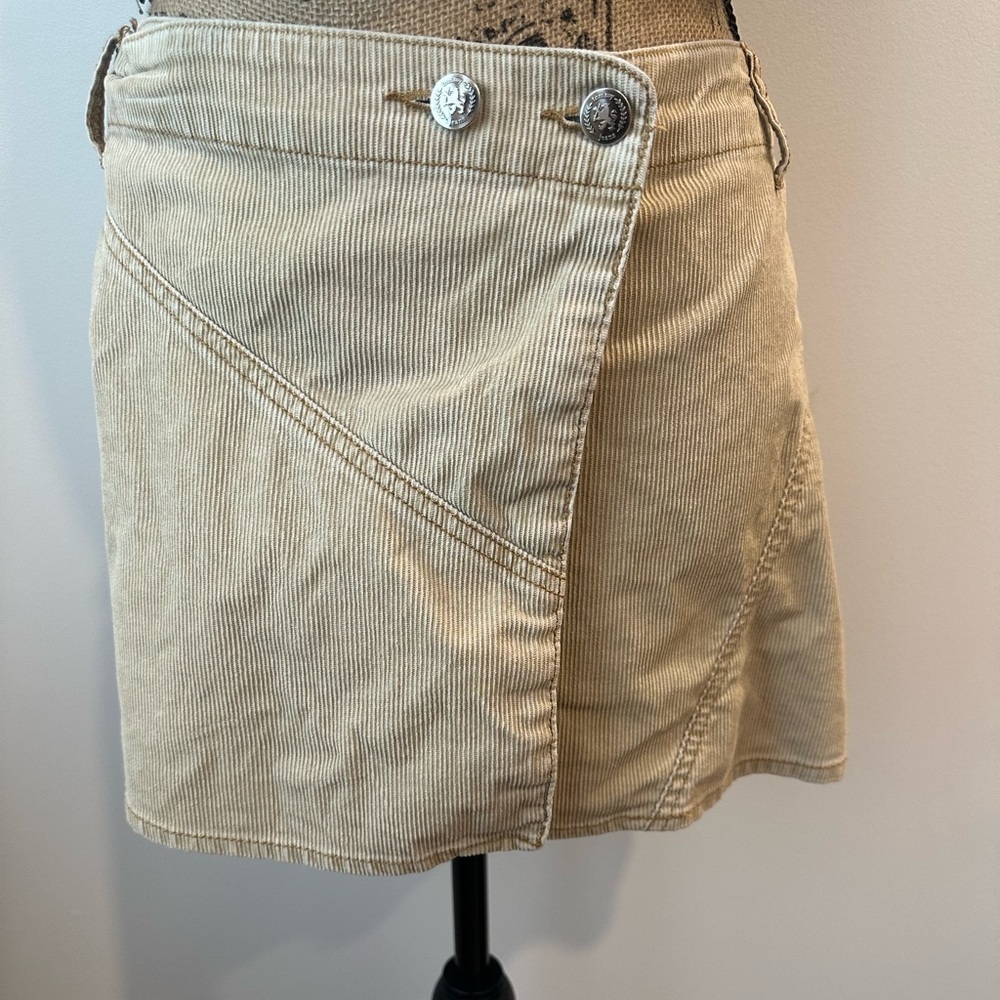 VTG Y2K Tommy Jeans Tan Corduroy Wrap Mini Skirt, Size 11
